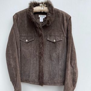 Coldwater Creek Women's Suede Leather Jacket with Faux Fur